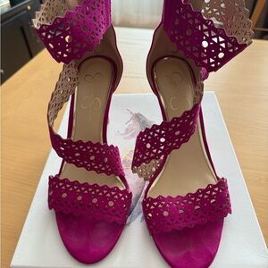 Jessica Simpson Pink Heels with Intricate Cut-Out Design